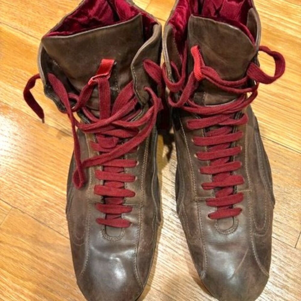 Hugo Boss Brown Leather High-Top Sneakers